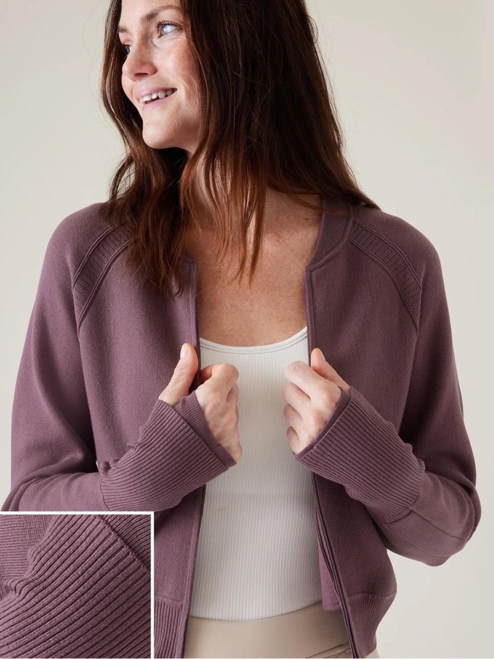 ATHLETA  Rib-Trim Open Cardigan